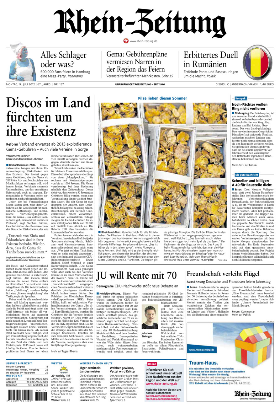Rhein-Zeitung Andernach & Mayen vom Montag, 09.07.2012
