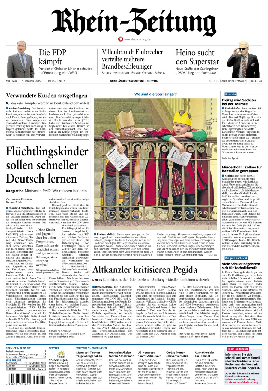 Rhein-Zeitung Andernach & Mayen vom Mittwoch, 07.01.2015