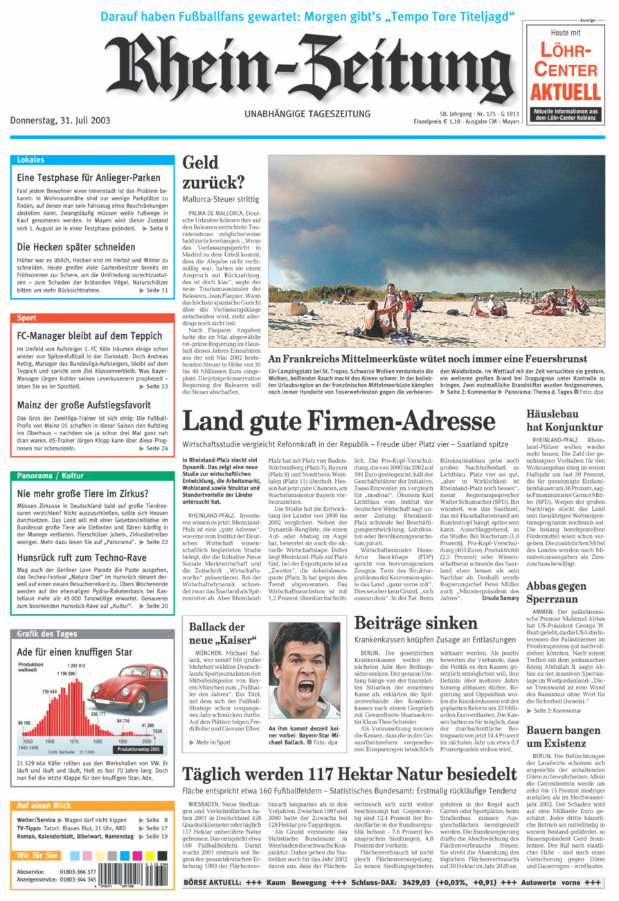 Rhein-Zeitung Andernach & Mayen vom Donnerstag, 31.07.2003