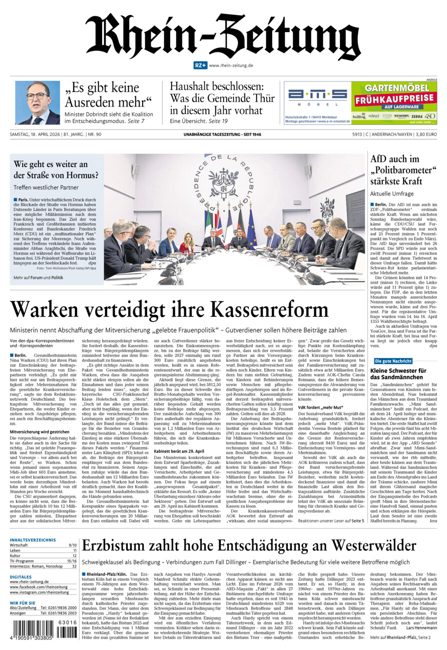 Rhein-Zeitung Andernach & Mayen vom Samstag, 18.04.2026