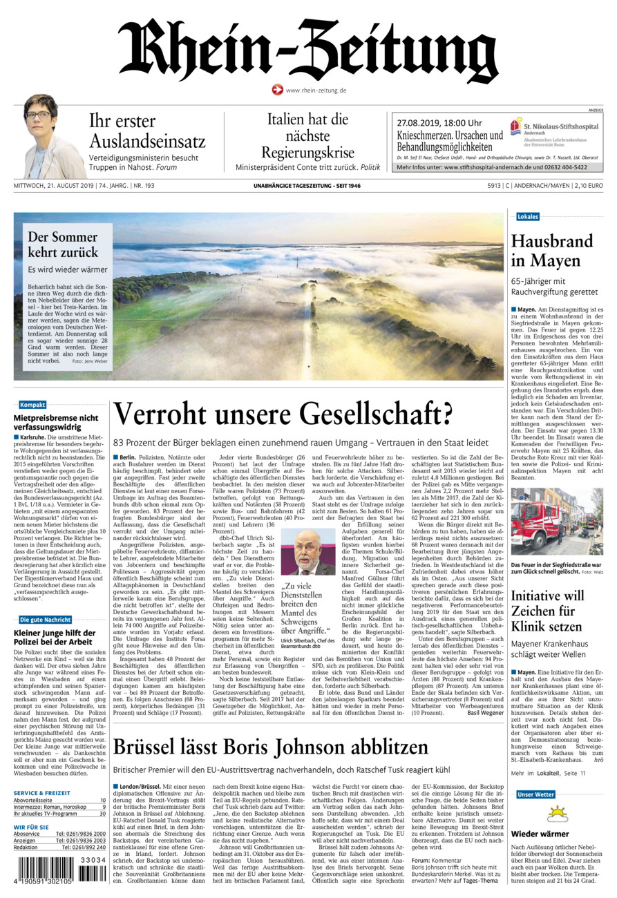 Rhein-Zeitung Andernach & Mayen vom Mittwoch, 21.08.2019