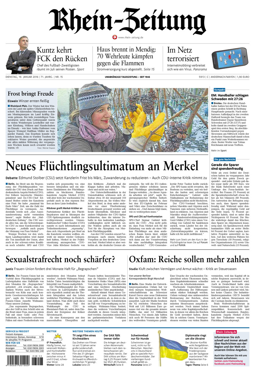 Rhein-Zeitung Andernach & Mayen vom Dienstag, 19.01.2016