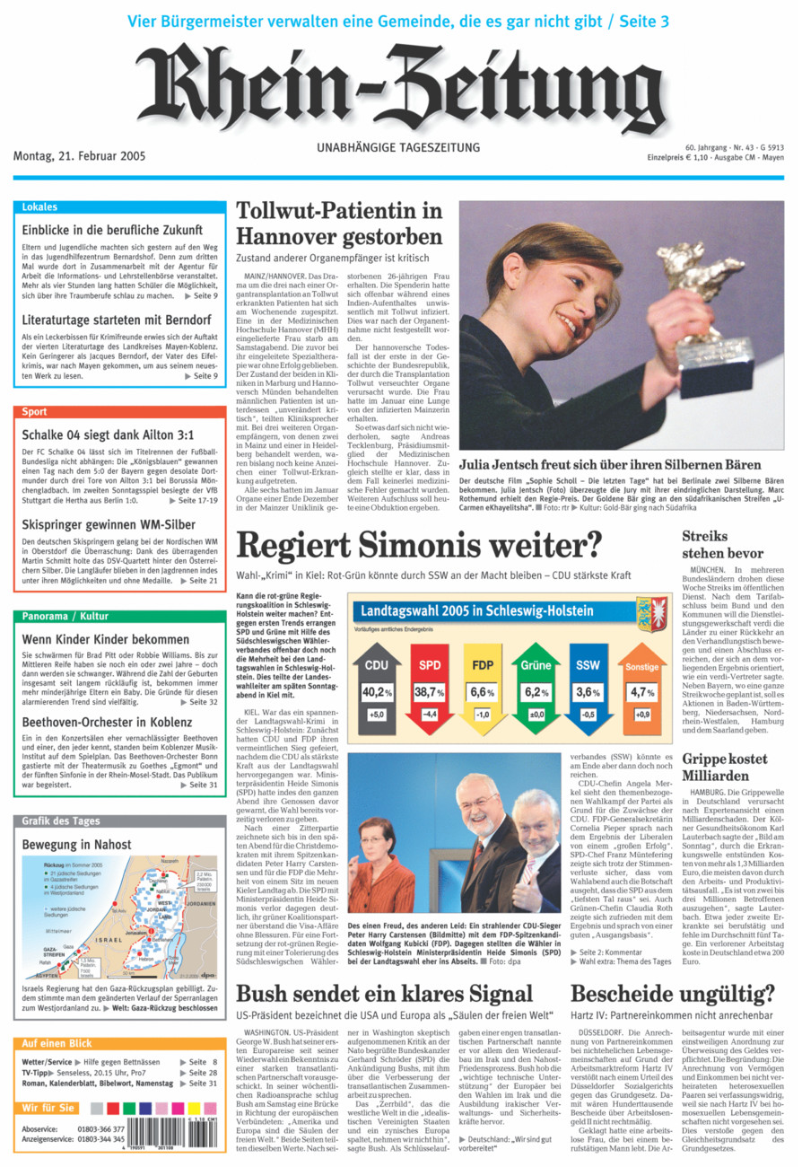 Rhein-Zeitung Andernach & Mayen vom Montag, 21.02.2005
