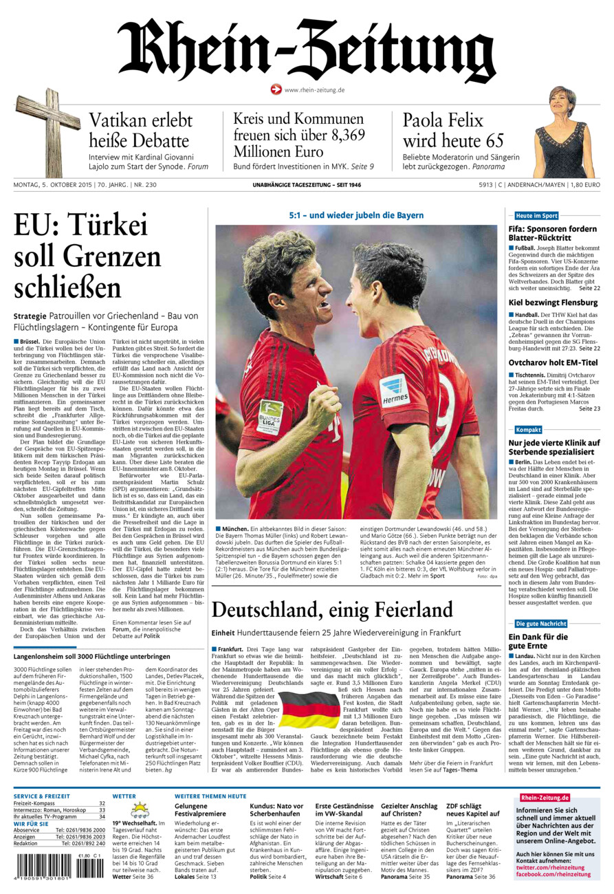 Rhein-Zeitung Andernach & Mayen vom Montag, 05.10.2015