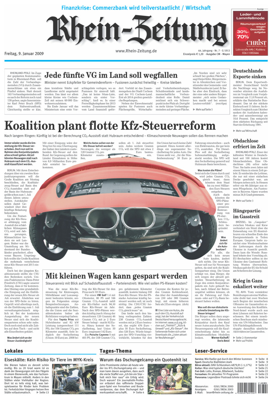 Rhein-Zeitung Andernach & Mayen vom Freitag, 09.01.2009
