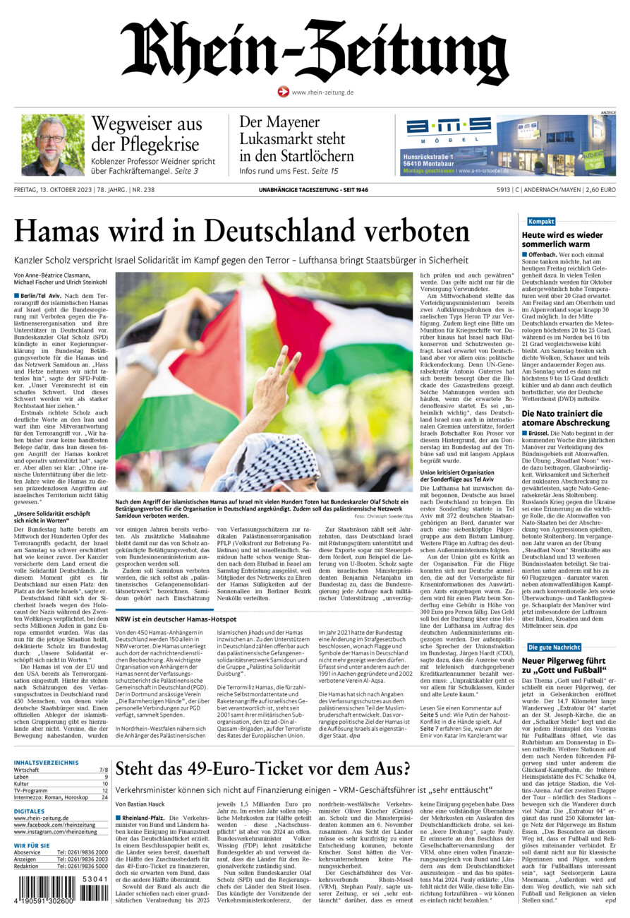 Rhein-Zeitung Andernach & Mayen vom Freitag, 13.10.2023