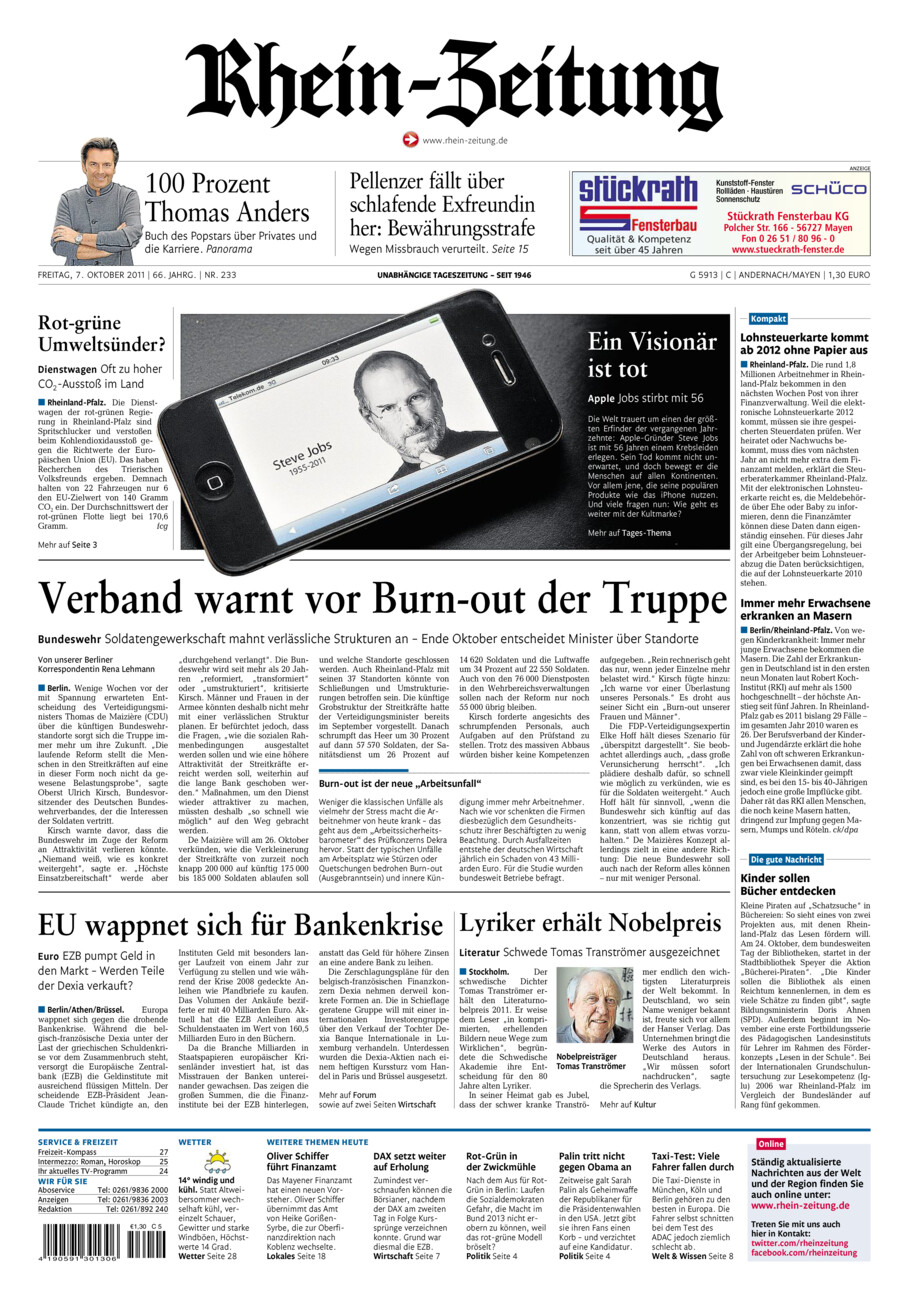 Rhein-Zeitung Andernach & Mayen vom Freitag, 07.10.2011