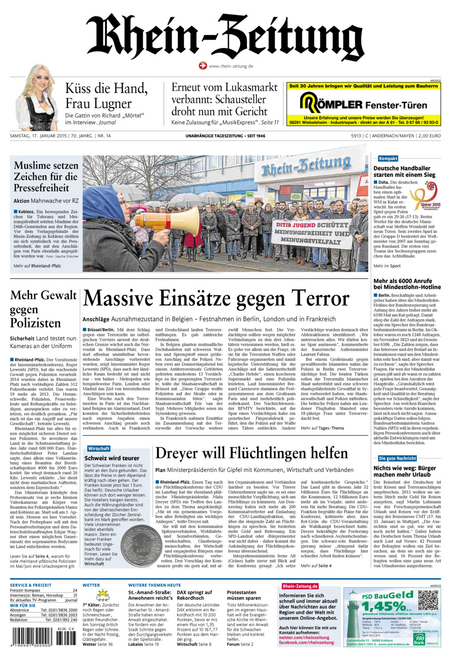 Rhein-Zeitung Andernach & Mayen vom Samstag, 17.01.2015