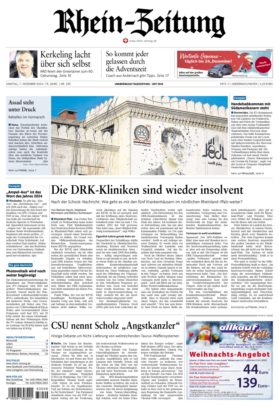 Rhein-Zeitung Andernach & Mayen vom Samstag, 07.12.2024