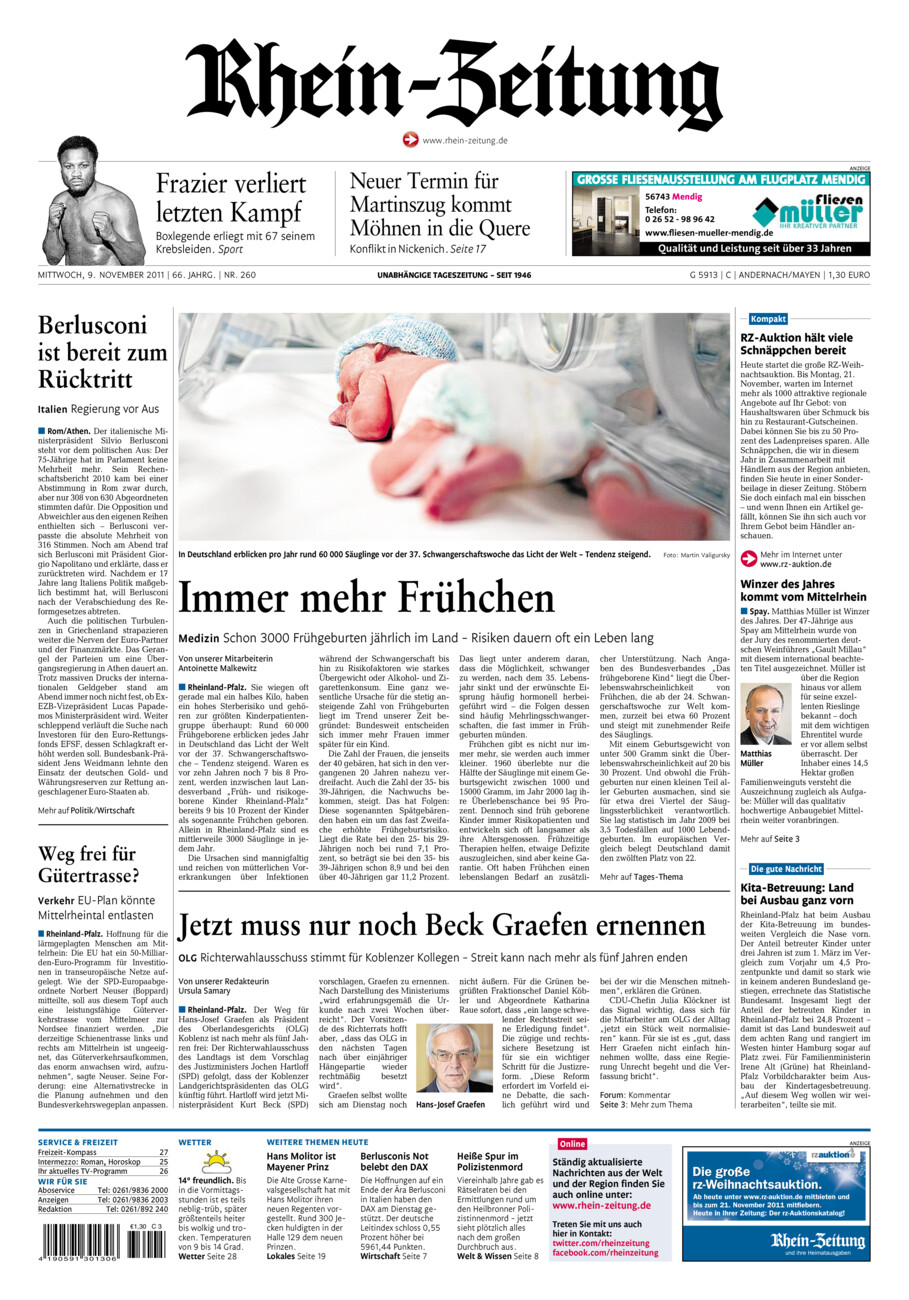 Rhein-Zeitung Andernach & Mayen vom Mittwoch, 09.11.2011