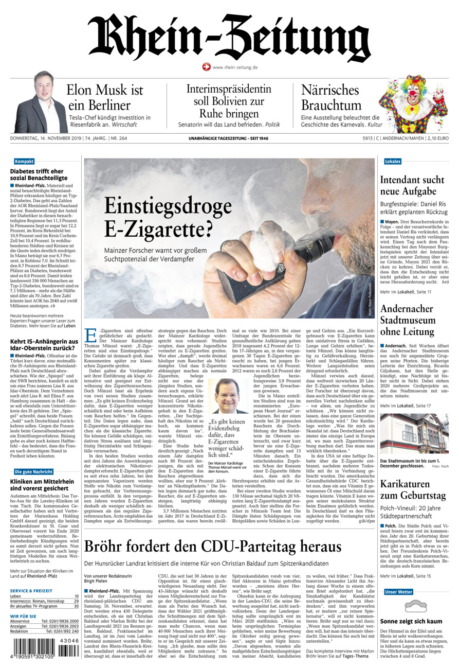 Rhein-Zeitung Andernach & Mayen vom Donnerstag, 14.11.2019