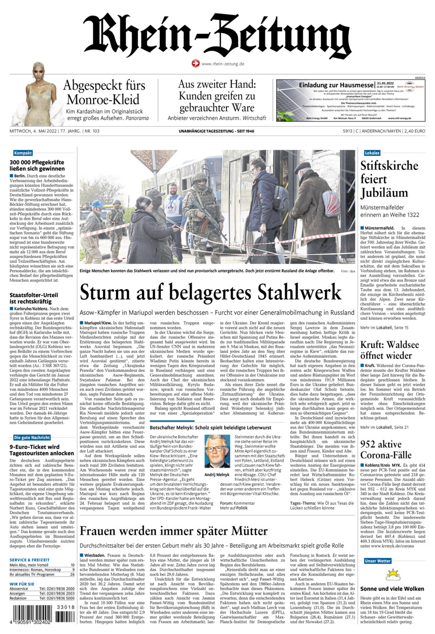 Rhein-Zeitung Andernach & Mayen vom Mittwoch, 04.05.2022