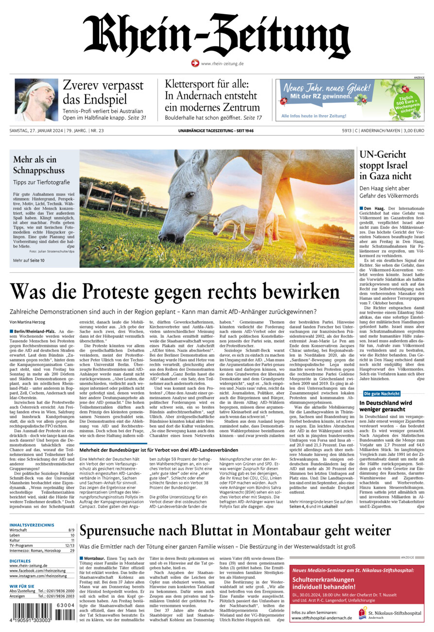 Rhein-Zeitung Andernach & Mayen vom Samstag, 27.01.2024