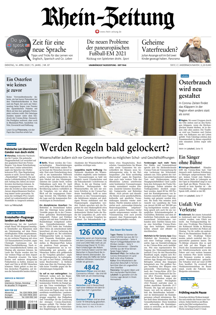 Rhein-Zeitung Andernach & Mayen vom Dienstag, 14.04.2020