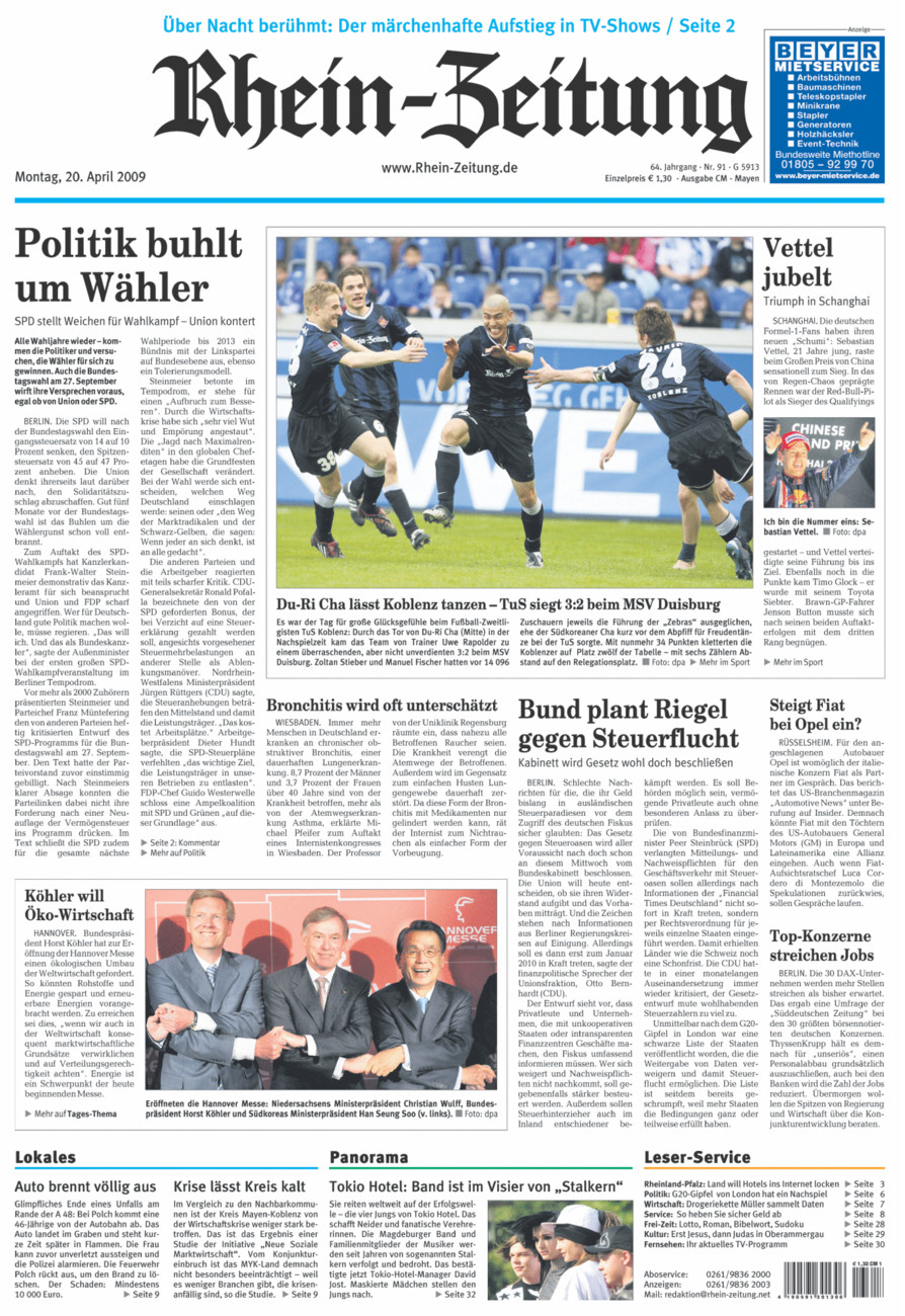 Rhein-Zeitung Andernach & Mayen vom Montag, 20.04.2009