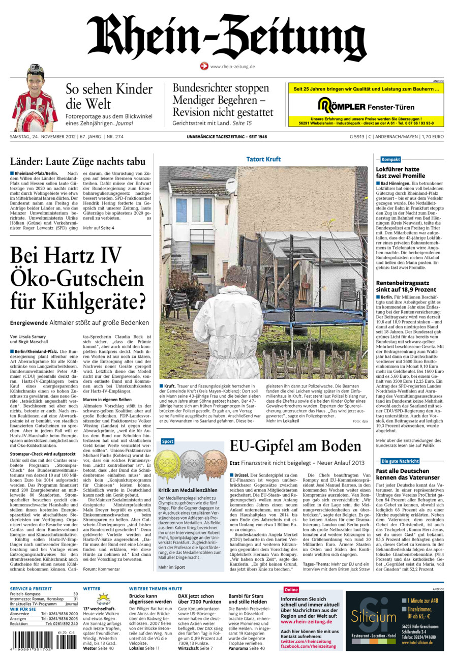 Rhein-Zeitung Andernach & Mayen vom Samstag, 24.11.2012