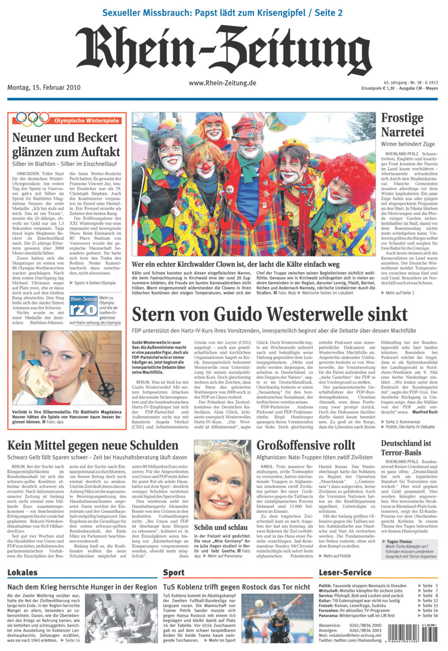 Rhein-Zeitung Andernach & Mayen vom Montag, 15.02.2010