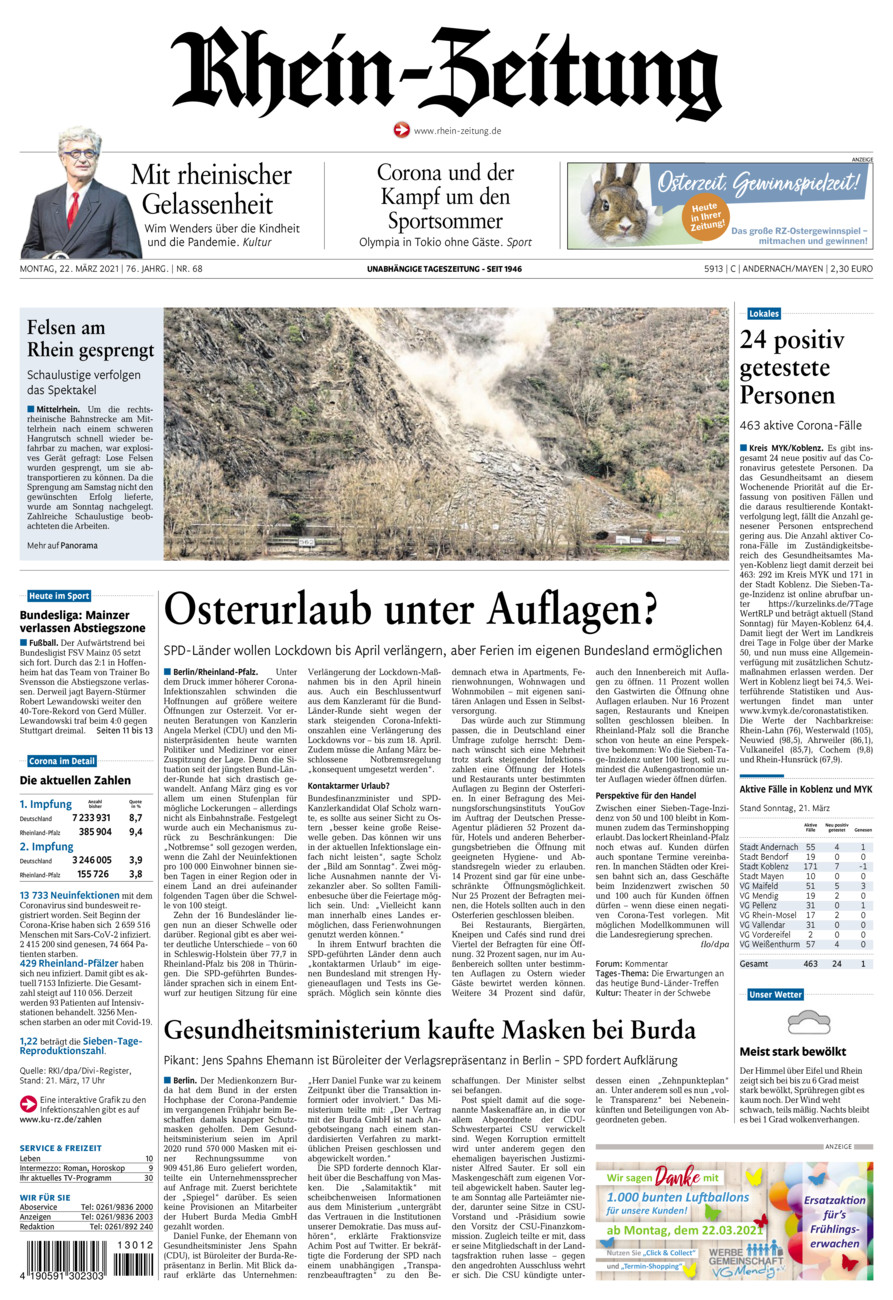 Rhein-Zeitung Andernach & Mayen vom Montag, 22.03.2021