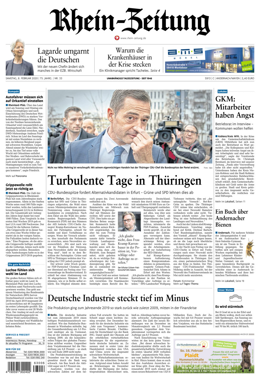 Rhein-Zeitung Andernach & Mayen vom Samstag, 08.02.2020