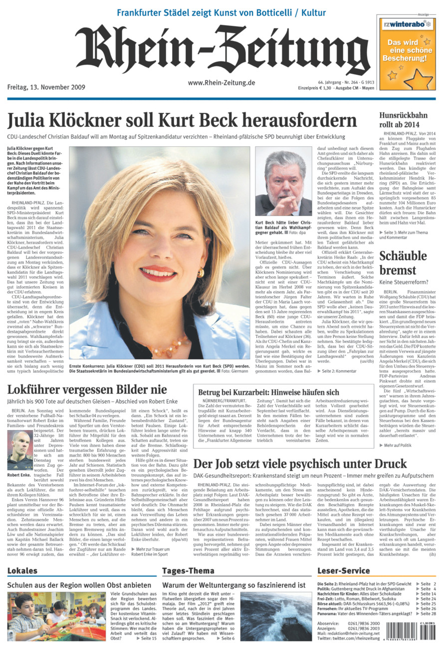 Rhein-Zeitung Andernach & Mayen vom Freitag, 13.11.2009