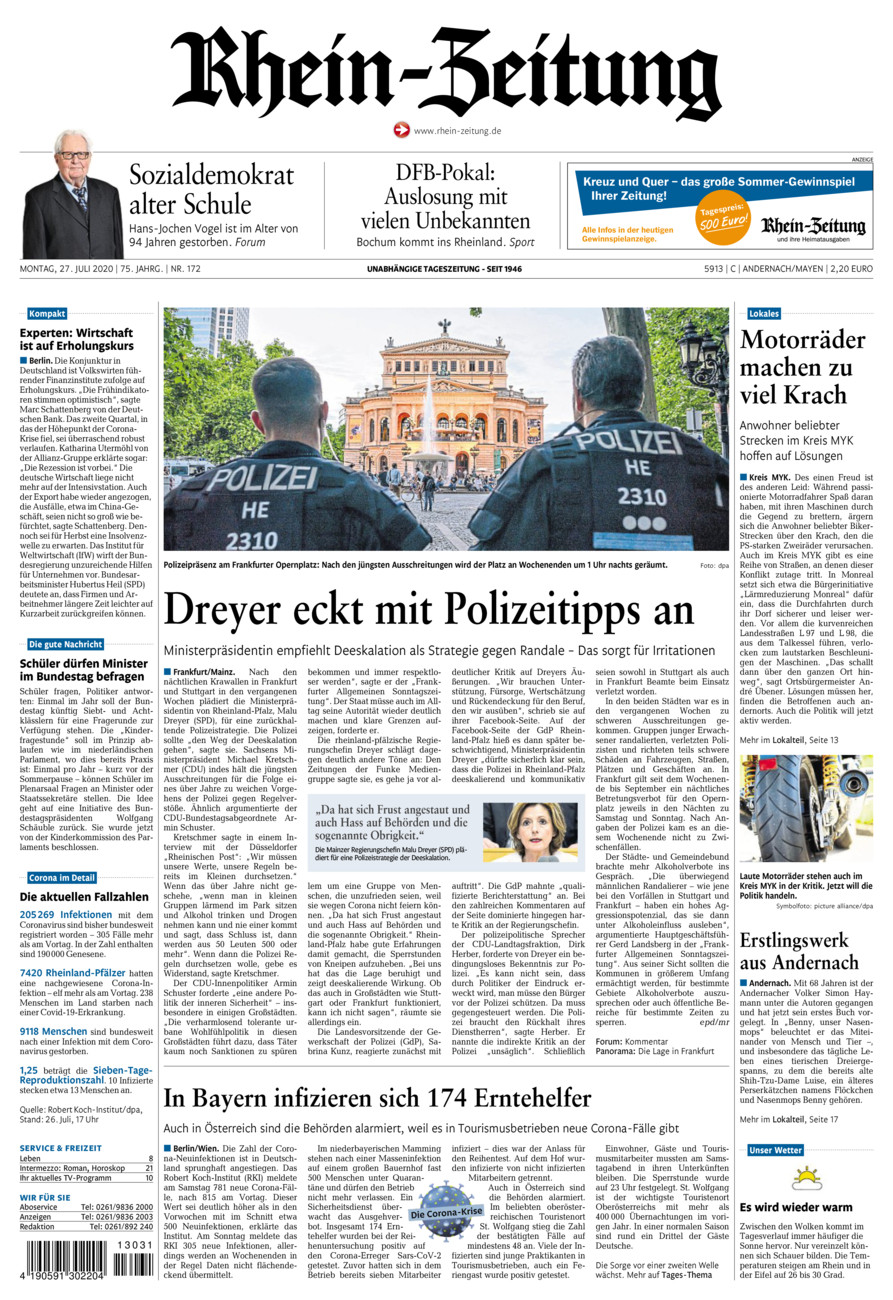 Rhein-Zeitung Andernach & Mayen vom Montag, 27.07.2020