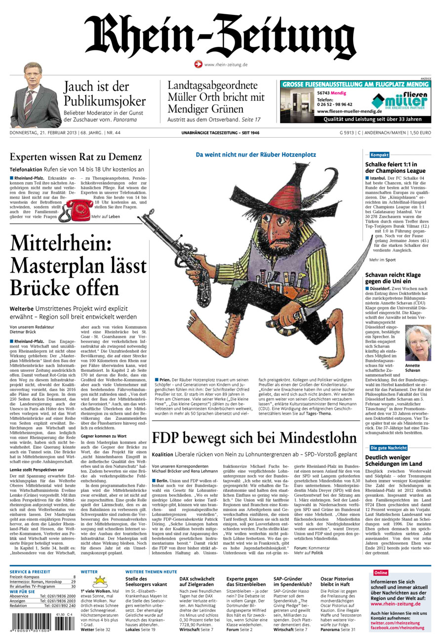 Rhein-Zeitung Andernach & Mayen vom Donnerstag, 21.02.2013