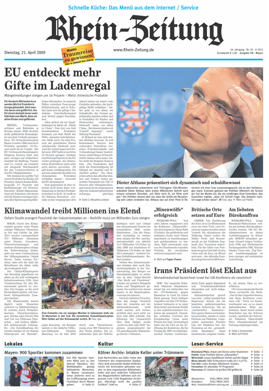 Rhein-Zeitung Andernach & Mayen vom Dienstag, 21.04.2009