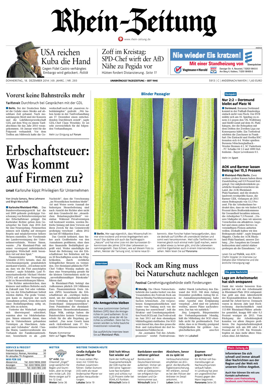 Rhein-Zeitung Andernach & Mayen vom Donnerstag, 18.12.2014