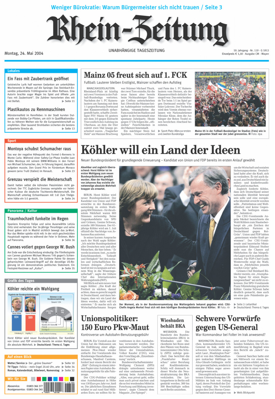 Rhein-Zeitung Andernach & Mayen vom Montag, 24.05.2004