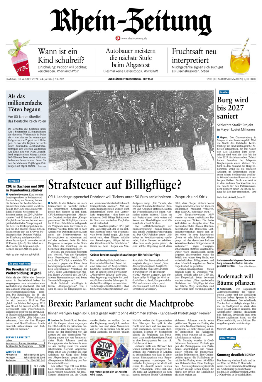 Rhein-Zeitung Andernach & Mayen vom Samstag, 31.08.2019
