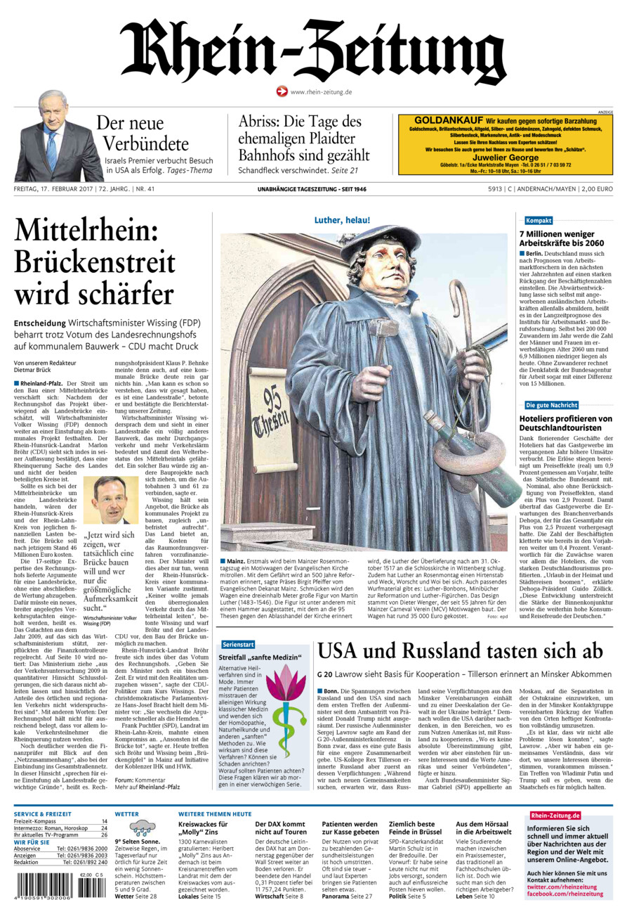 Rhein-Zeitung Andernach & Mayen vom Freitag, 17.02.2017