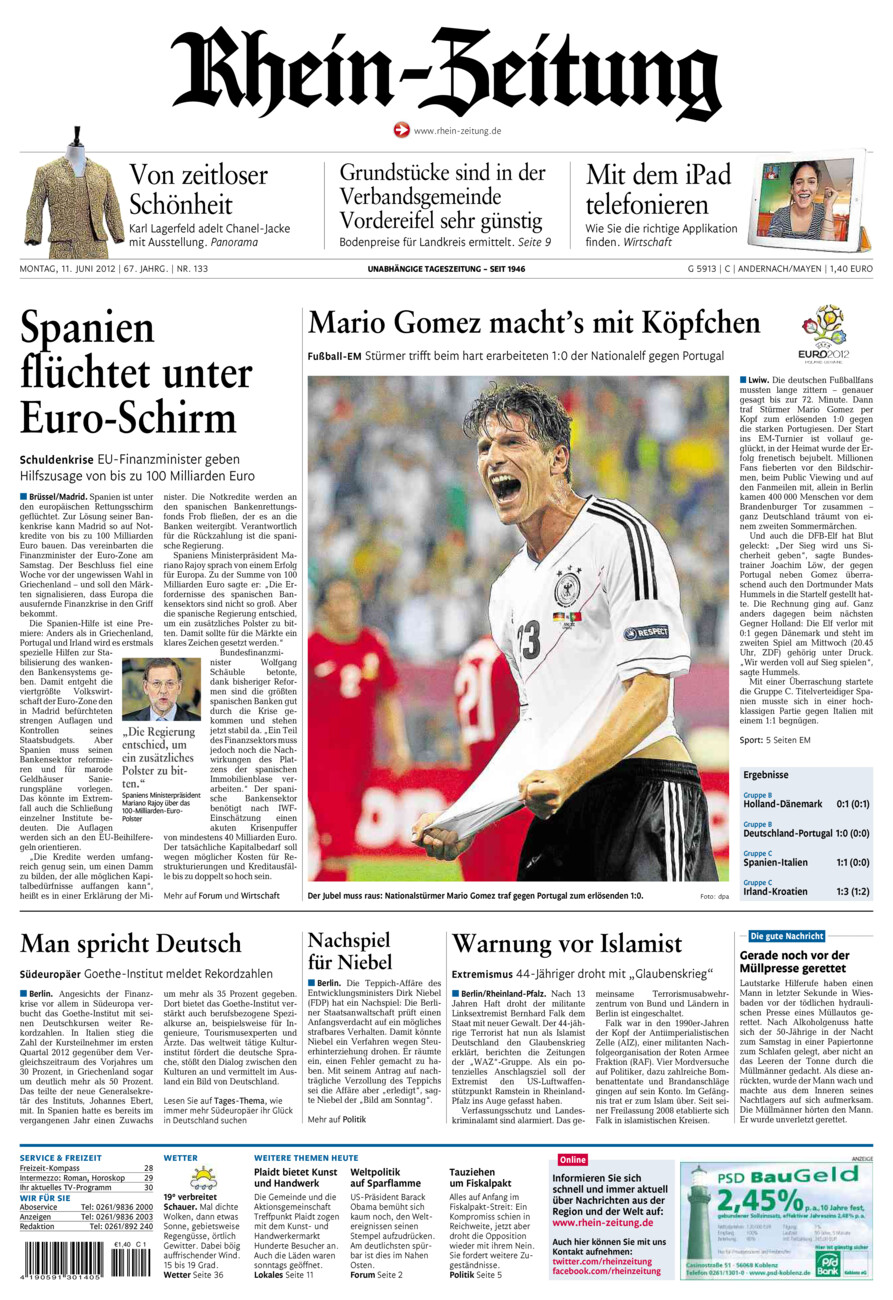Rhein-Zeitung Andernach & Mayen vom Montag, 11.06.2012