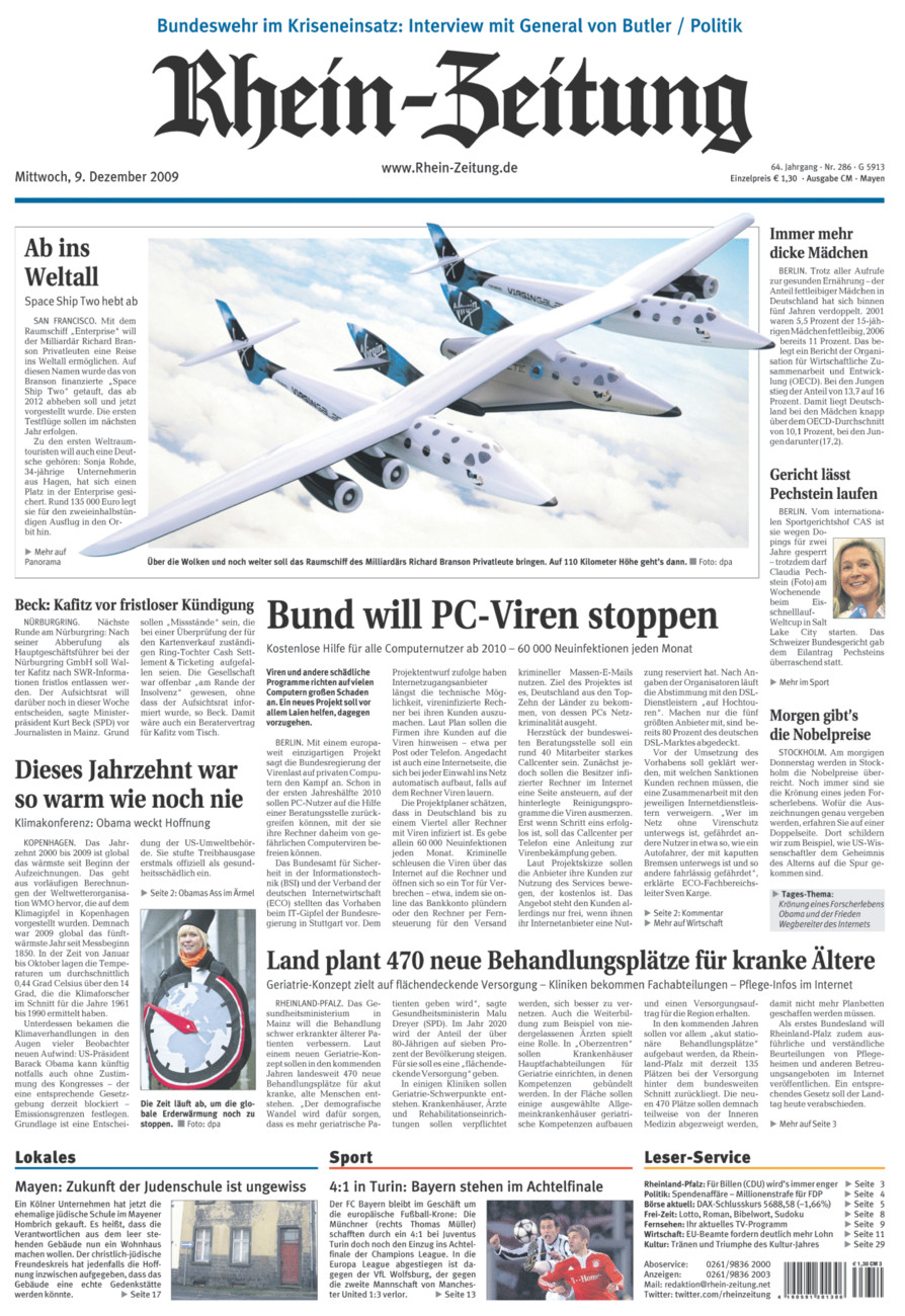Rhein-Zeitung Andernach & Mayen vom Mittwoch, 09.12.2009