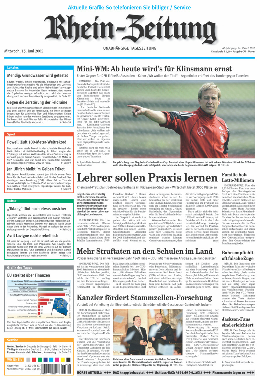 Rhein-Zeitung Andernach & Mayen vom Mittwoch, 15.06.2005