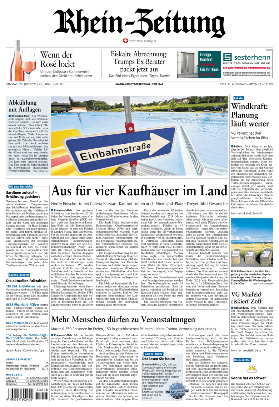 Rhein-Zeitung Andernach & Mayen vom Samstag, 20.06.2020