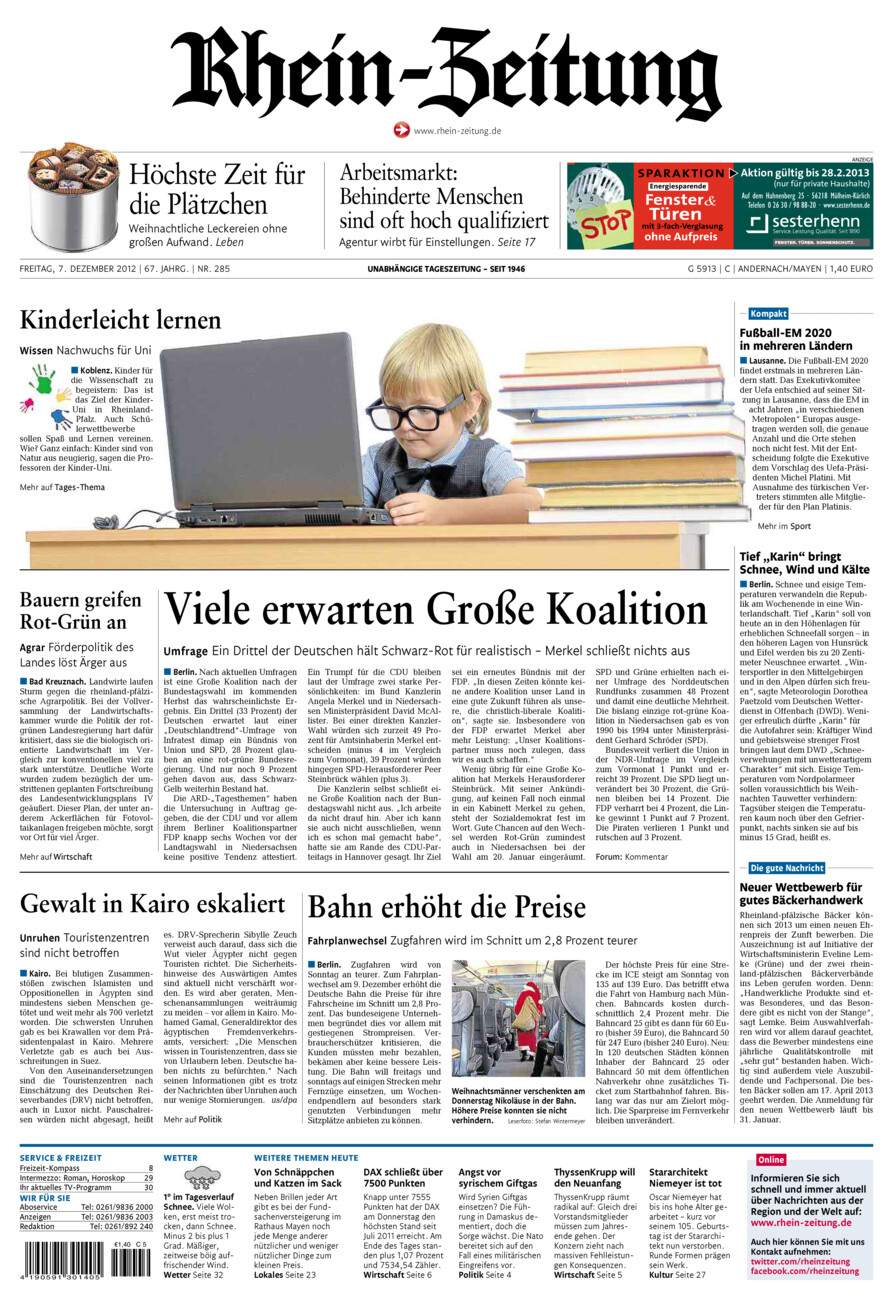 Rhein-Zeitung Andernach & Mayen vom Freitag, 07.12.2012