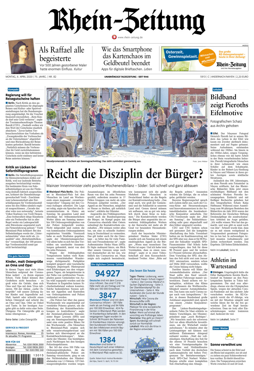 Rhein-Zeitung Andernach & Mayen vom Montag, 06.04.2020