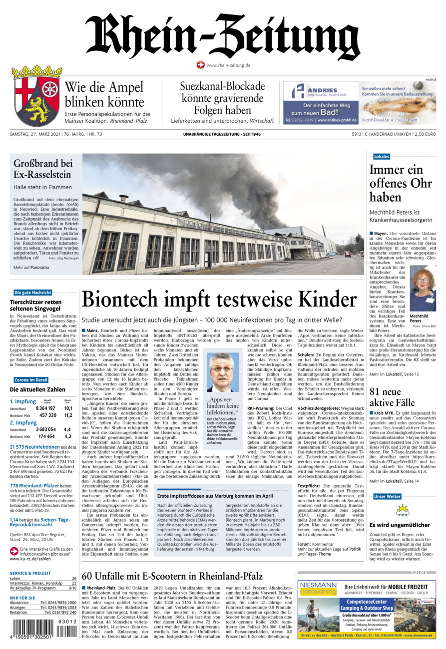 Rhein-Zeitung Andernach & Mayen vom Samstag, 27.03.2021
