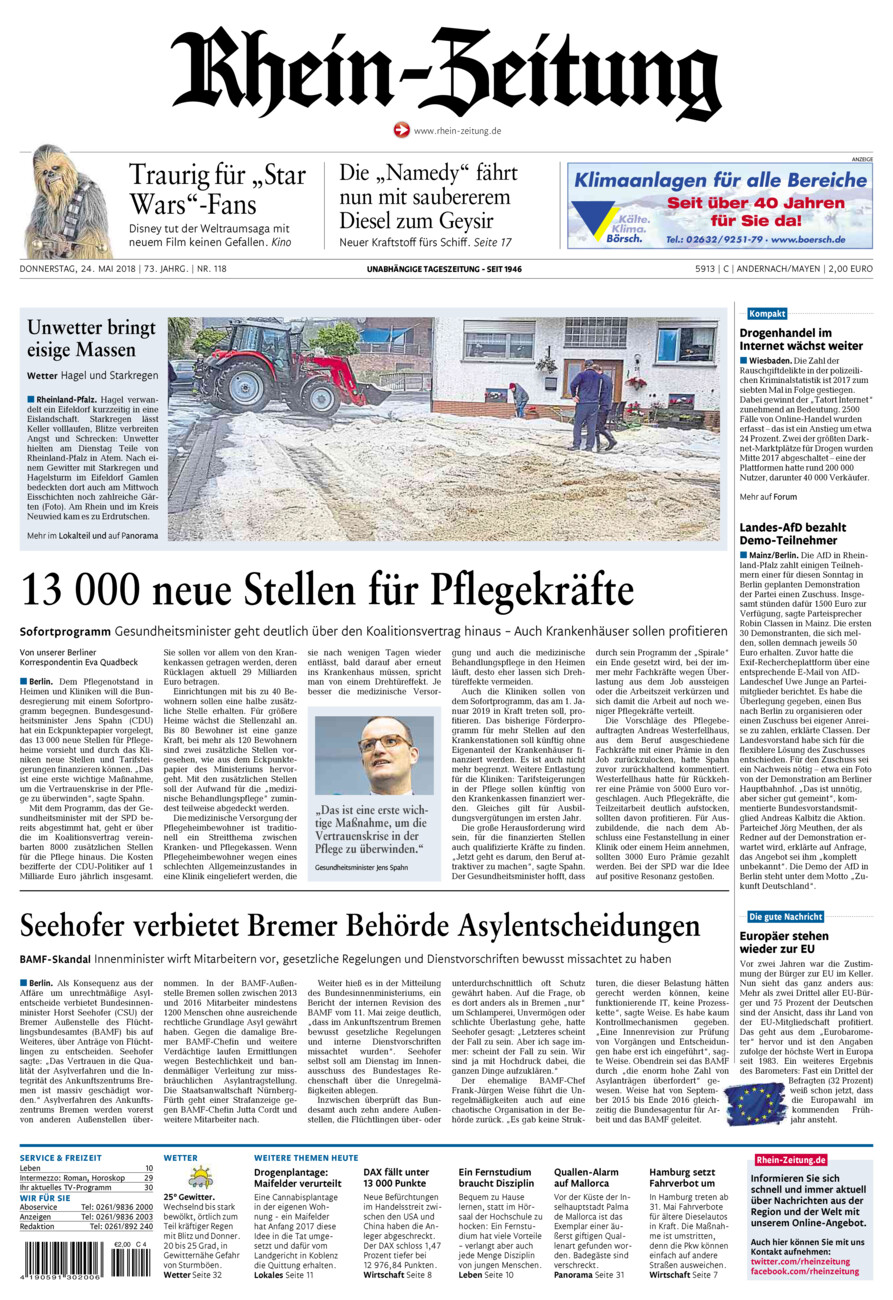 Rhein-Zeitung Andernach & Mayen vom Donnerstag, 24.05.2018