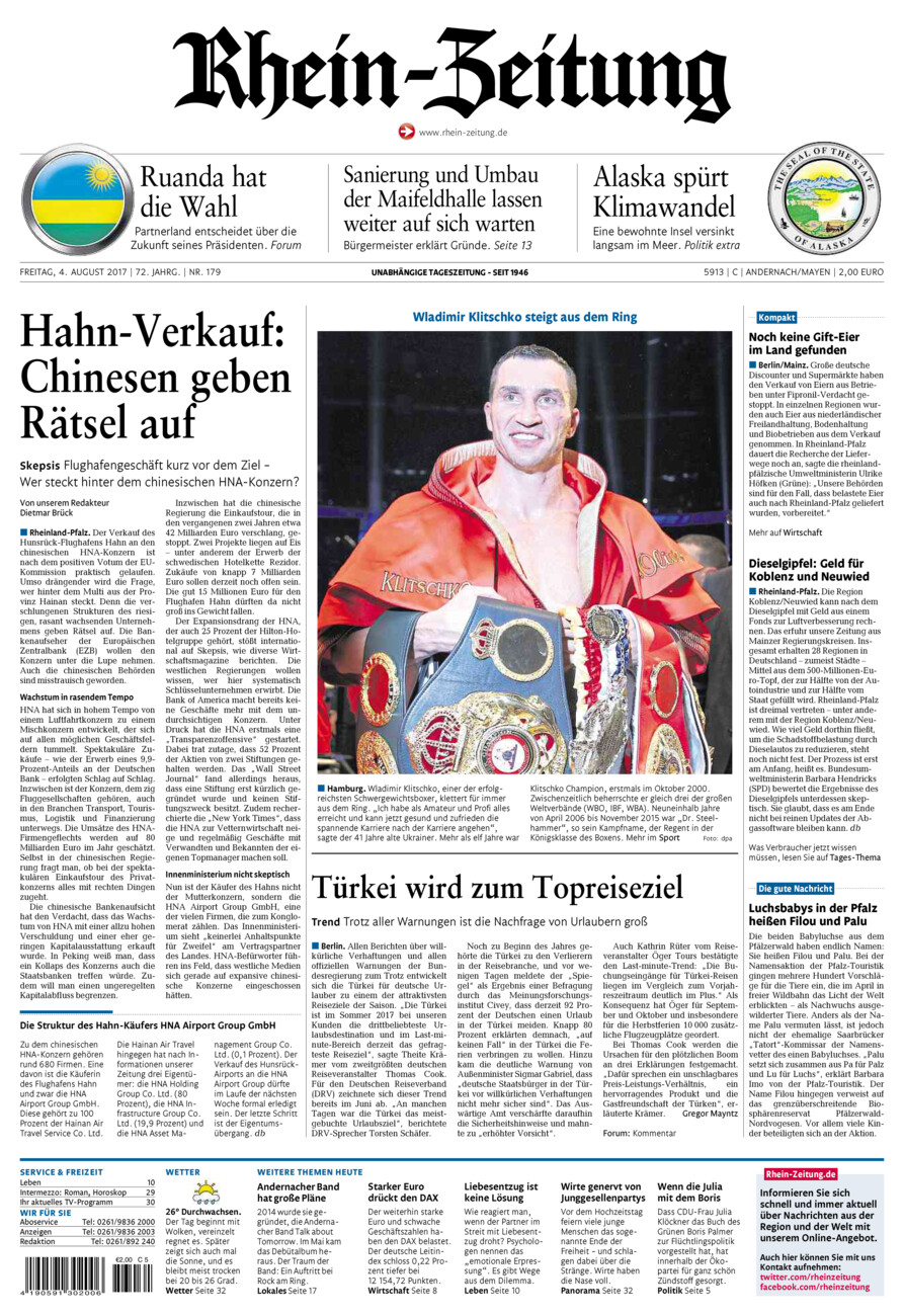 Rhein-Zeitung Andernach & Mayen vom Freitag, 04.08.2017