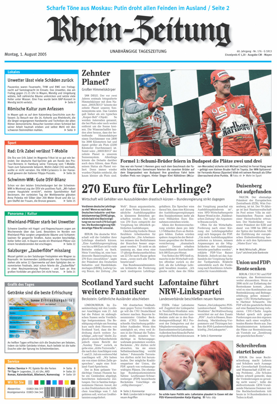 Rhein-Zeitung Andernach & Mayen vom Montag, 01.08.2005