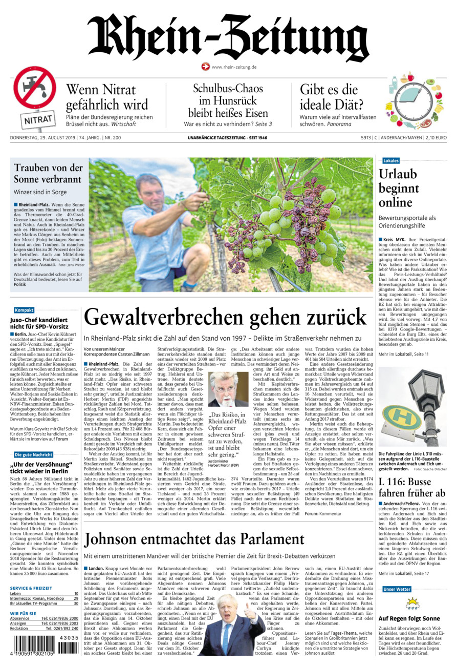 Rhein-Zeitung Andernach & Mayen vom Donnerstag, 29.08.2019