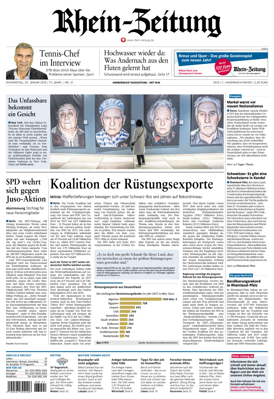 Rhein-Zeitung Andernach & Mayen vom Donnerstag, 25.01.2018