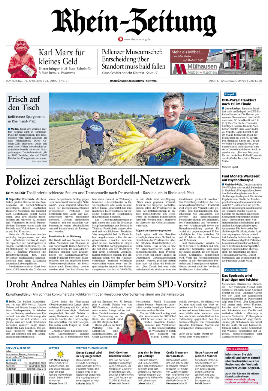 Rhein-Zeitung Andernach & Mayen vom Donnerstag, 19.04.2018