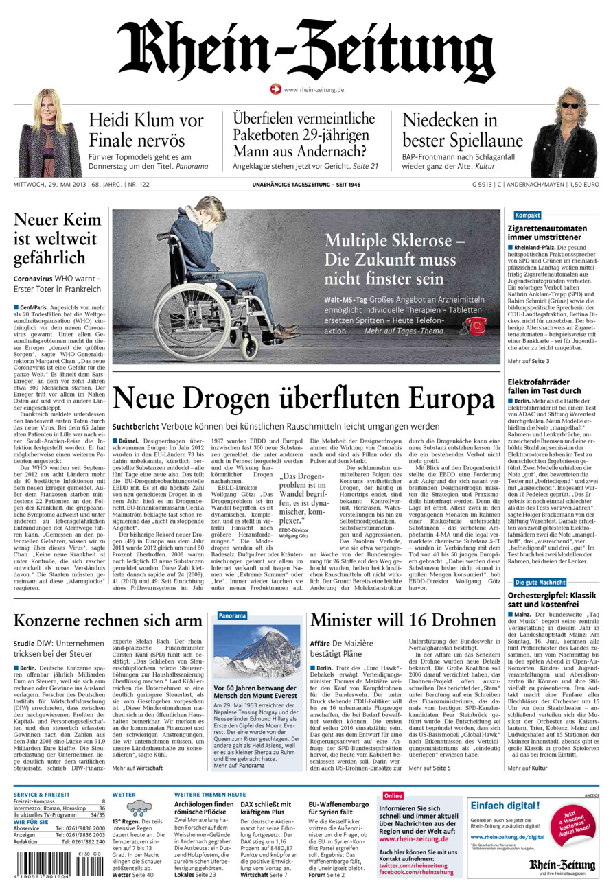 Rhein-Zeitung Andernach & Mayen vom Mittwoch, 29.05.2013