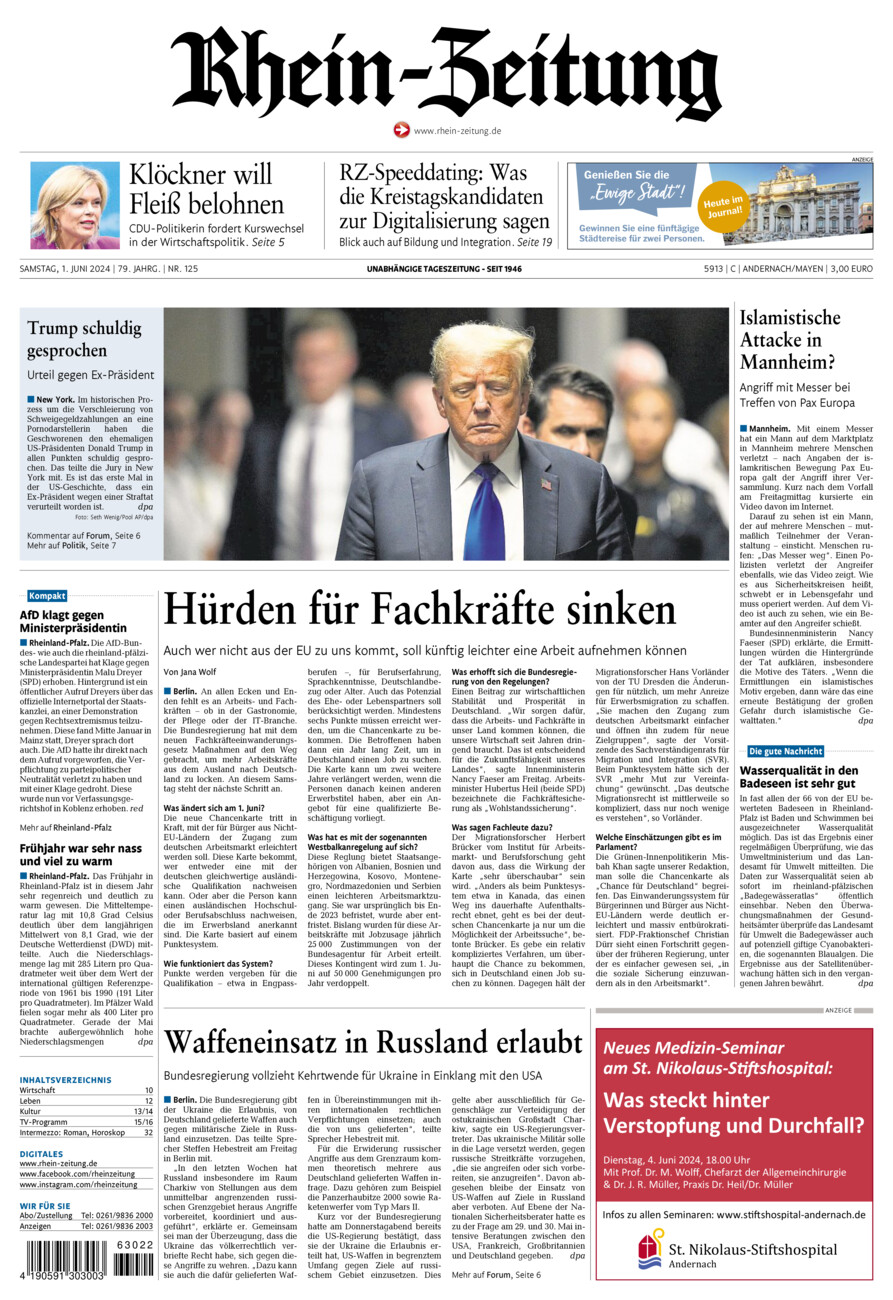 Rhein-Zeitung Andernach & Mayen vom Samstag, 01.06.2024