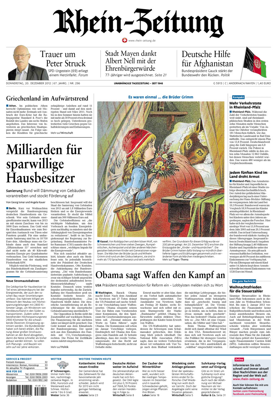 Rhein-Zeitung Andernach & Mayen vom Donnerstag, 20.12.2012