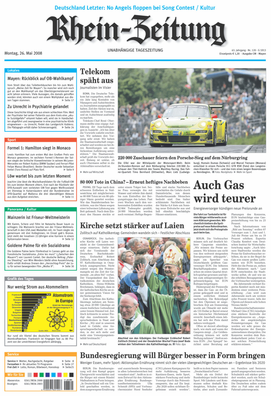 Rhein-Zeitung Andernach & Mayen vom Montag, 26.05.2008