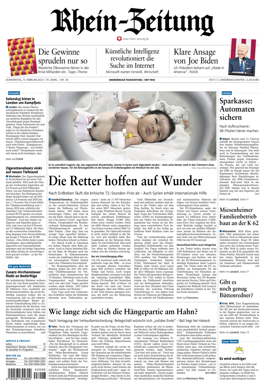 Rhein-Zeitung Andernach & Mayen vom Donnerstag, 09.02.2023