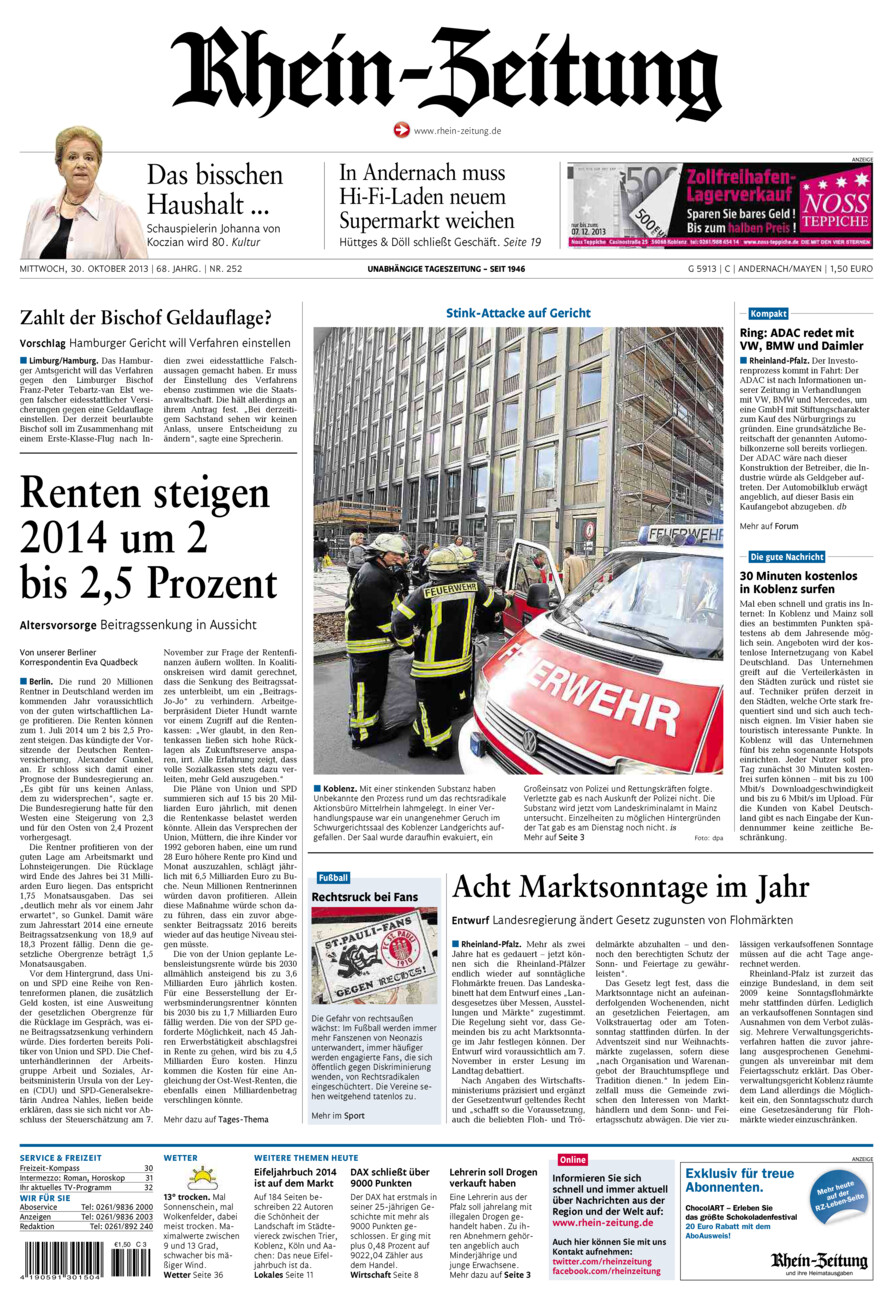 Rhein-Zeitung Andernach & Mayen vom Mittwoch, 30.10.2013